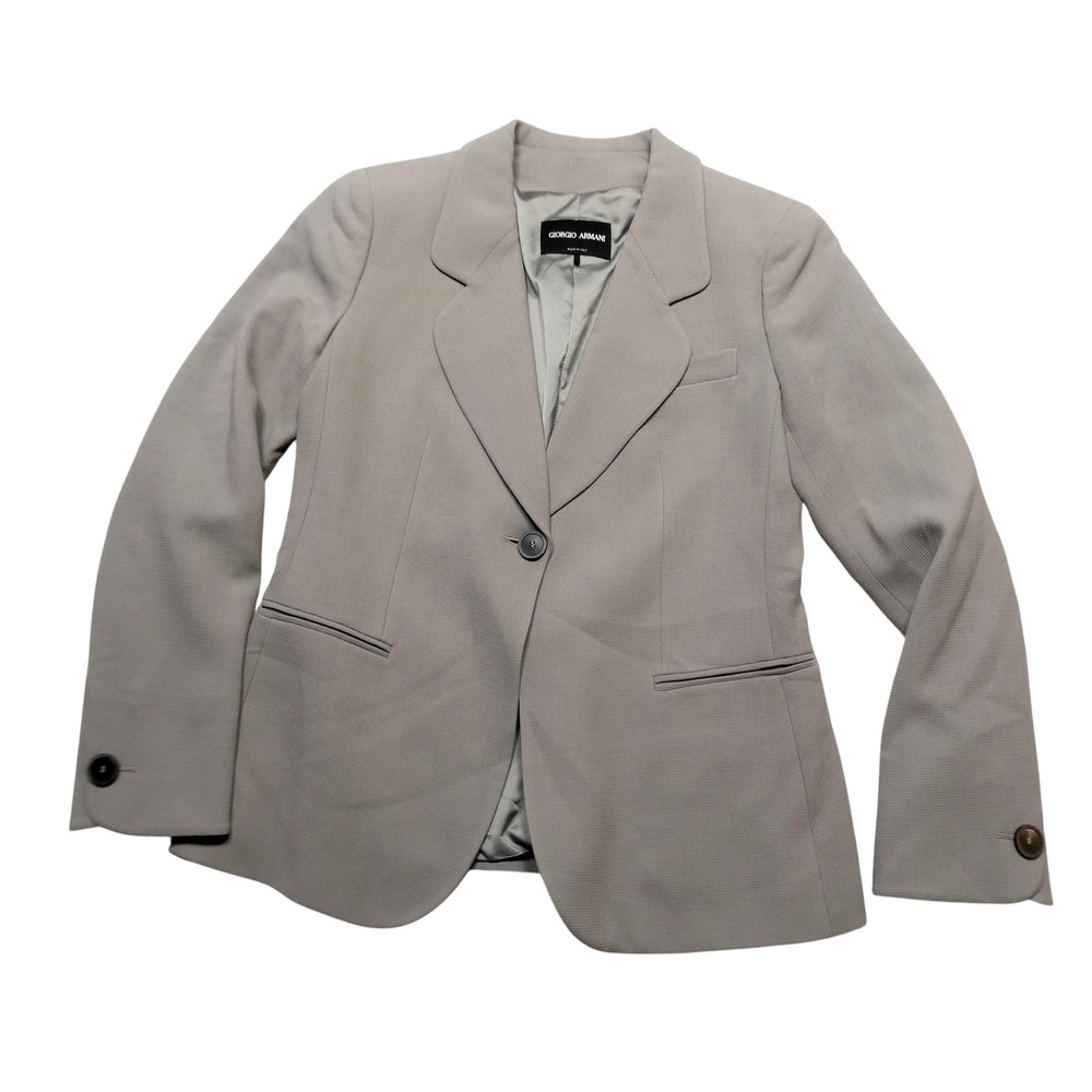 Giorgio Armani Blazer Womens 44 Gray Wool Lined One Button Jacket Made In Italy
